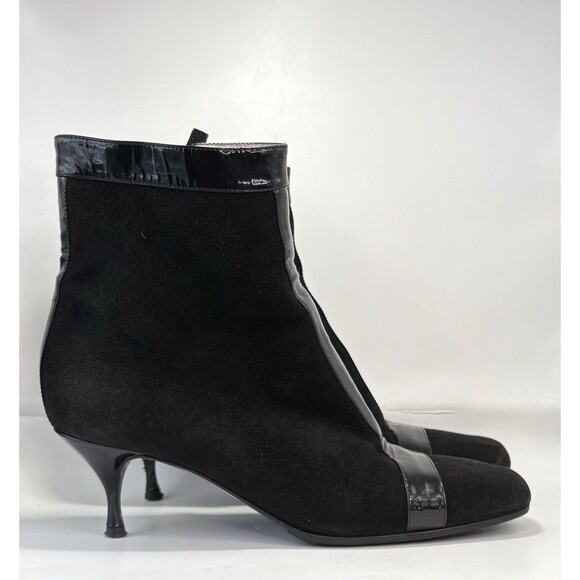 Celine Black Suede Ankle Boots w/ Patent Leather Details Y2K Sz EU 38.5C 8.5 - Picture 1 of 12